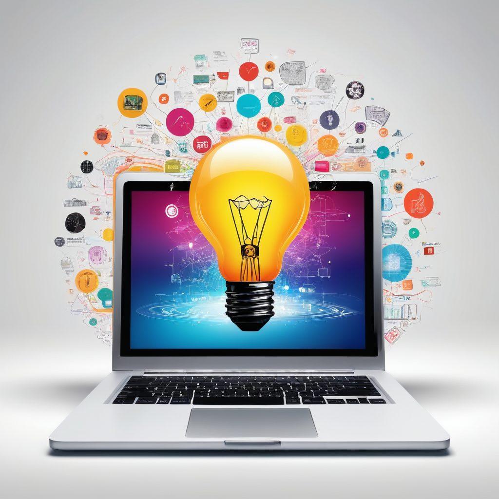 A vibrant digital landscape showing a dynamic online journal transforming into a powerful blog platform, featuring a fusion of a laptop, vibrant social media icons, and abstract representations of digital networks. Surrounding elements include inspiring quotes, followers' engagement, and artistic icons of creativity like a pen and a light bulb. The overall theme reflects empowerment and digital growth. super-realistic. vibrant colors. white background.